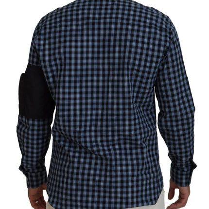 Multicolor Negro Brazo Plaid Hombres Camisa de Manga Larga