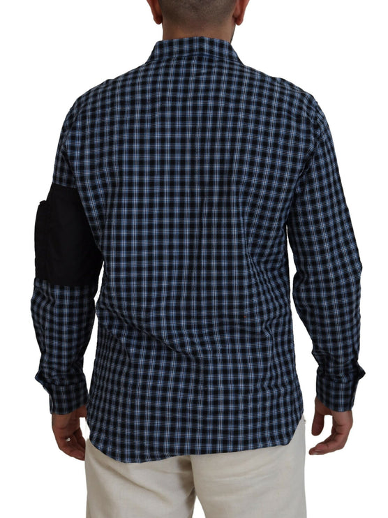 Multicolor Negro Brazo Plaid Hombres Camisa de Manga Larga