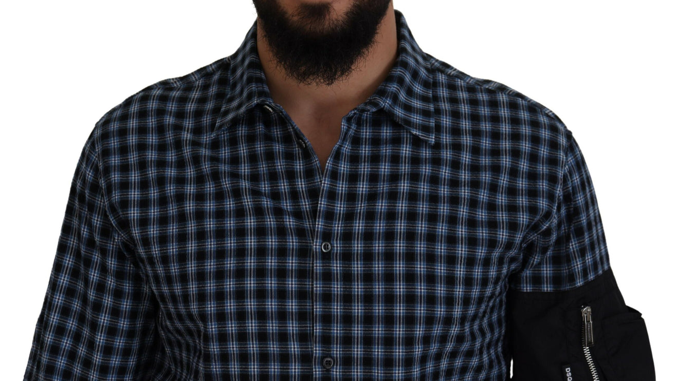 Multicolor Negro Brazo Plaid Hombres Camisa de Manga Larga