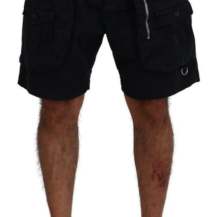 Black Cotton Cargo Boxer Above Knee Shorts