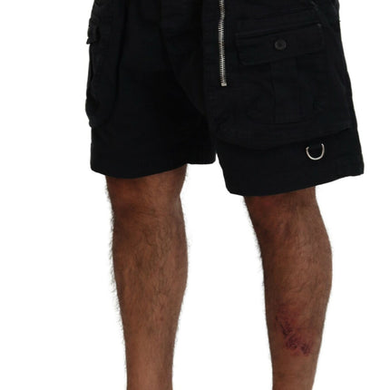 Black Cotton Cargo Boxer Above Knee Shorts