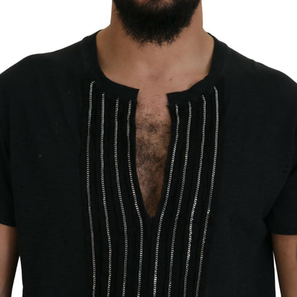 T-shirt a maniche corte in cotone nero impreziosita da catene