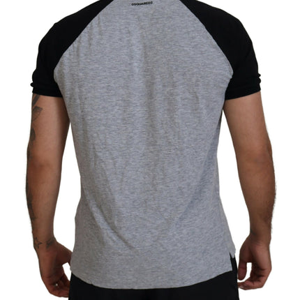 Camiseta con cuello de manga corta de algodón gris y negro