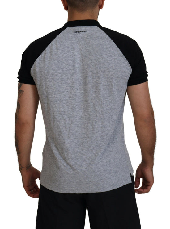 Camiseta con cuello de manga corta de algodón gris y negro