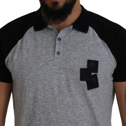 Camiseta con cuello de manga corta de algodón gris y negro