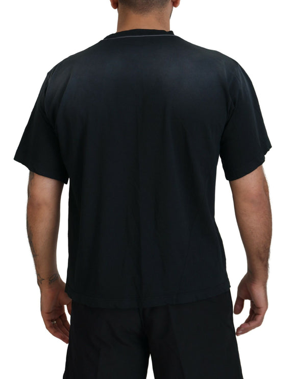 Black Cotton Short Sleeves Crewneck T-shirt