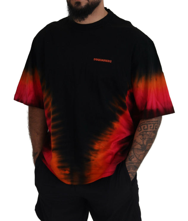 Zwart Oranje Katoen Korte Mouwen Crewneck T-shirt