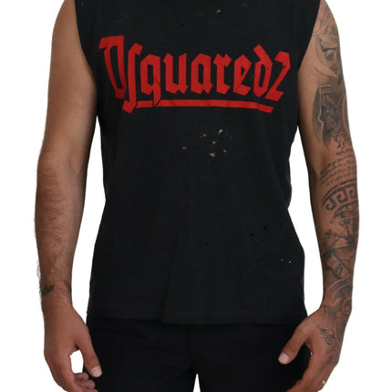 Camiseta de tanque de cuello redacción de algodón negro de algodón