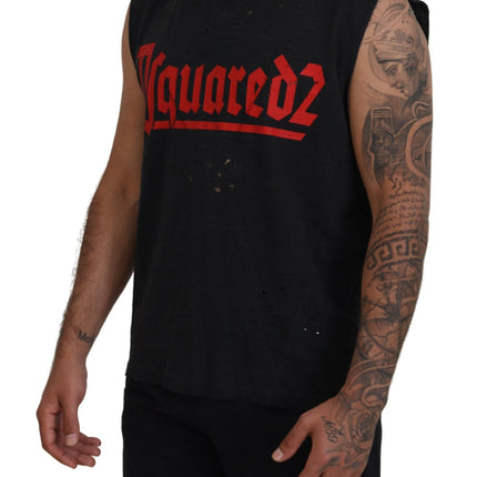 Camiseta de tanque de cuello redacción de algodón negro de algodón