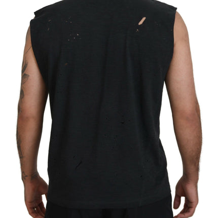 Camiseta de tanque de cuello redacción de algodón negro de algodón