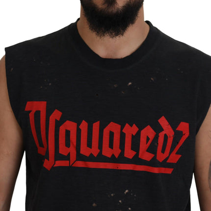 Camiseta de tanque de cuello redacción de algodón negro de algodón