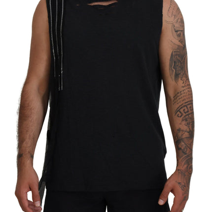 Zwarte ketting verfraaide mouwloze mannen tank t-shirt