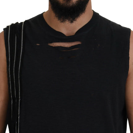 Zwarte ketting verfraaide mouwloze mannen tank t-shirt