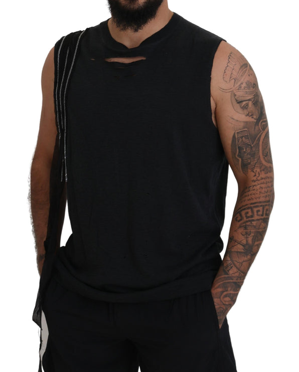 Black Chain Embellished Sleeveless Men Tank T-shirt