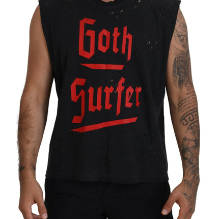 Black Cotton Sleeveless Crewneck Tank T-shirt