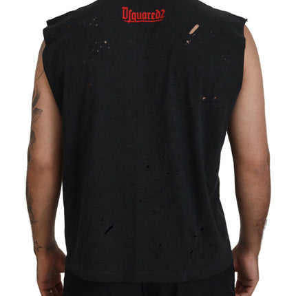 Black Cotton Sleeveless Crewneck Tank T-shirt