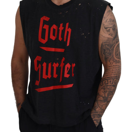 Black Cotton Sleeveless Crewneck Tank T-shirt