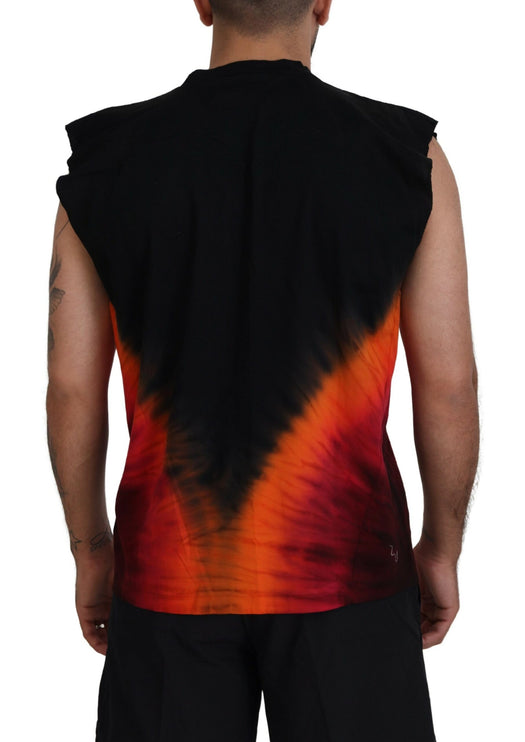 Zwart oranje katoenen mouwloze tank T-shirt