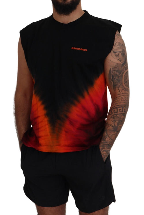 Zwart oranje katoenen mouwloze tank T-shirt