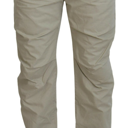 Beige Cotton Straight Fit Men Casual Pants