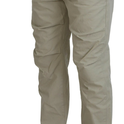 Beige Cotton Straight Fit Men Casual Pants