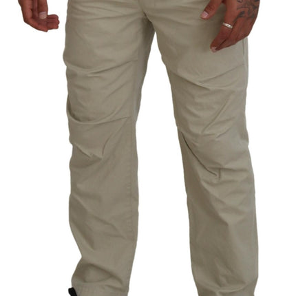 Beige Cotton Straight Fit Men Casual Pants