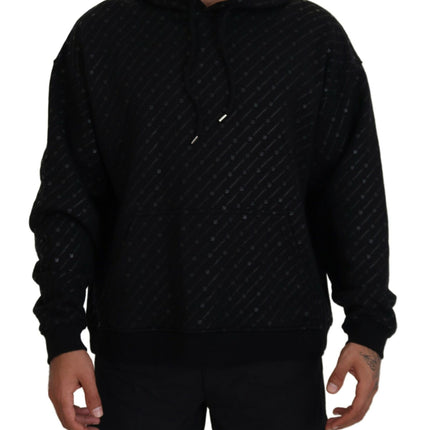 Black Cotton Hooded Printed Men Pullover Sweater