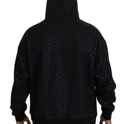 Black Cotton Hooded Printed Men Pullover Sweater