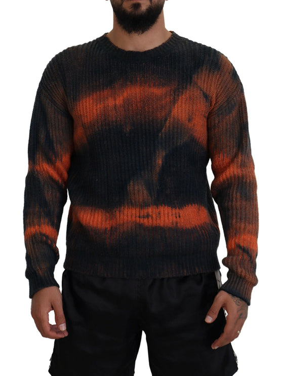 Zwart oranje katoenen dye dye heren pullover trui