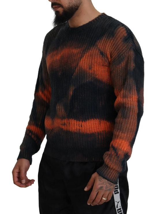 Zwart oranje katoenen dye dye heren pullover trui