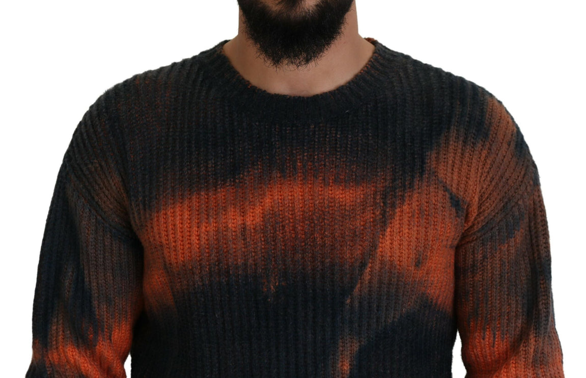 Zwart oranje katoenen dye dye heren pullover trui