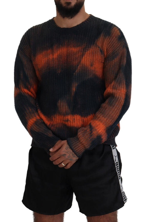 Zwart oranje katoenen dye dye heren pullover trui