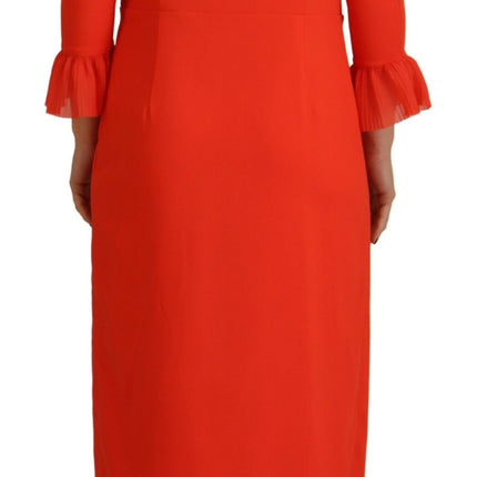 Robe midi plissée à manches longues en polyester rouge