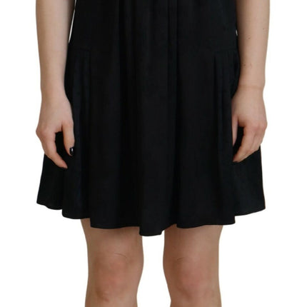 Black Acetate Short Sleeves A-line Sheath Dress