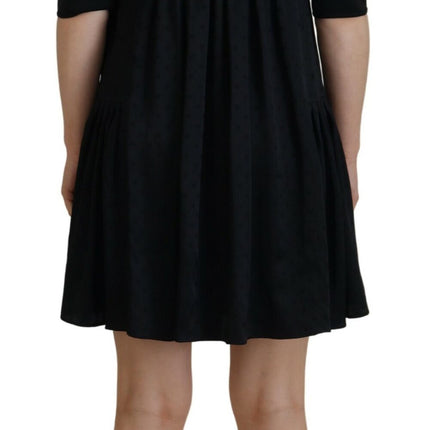 Black Acetate Short Sleeves A-line Sheath Dress