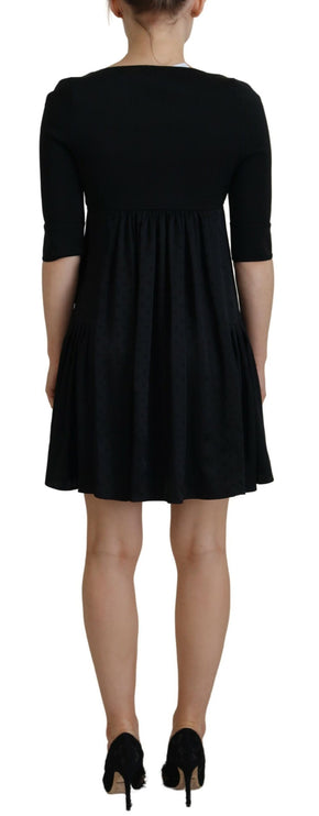 Black Acetate Short Sleeves A-line Sheath Dress