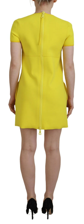 Nylon nylon jaune manches rondes mini robe