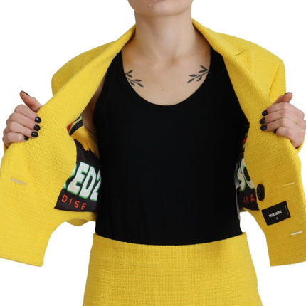 Mini traje de doble pecho amarillo juego de falda blazer