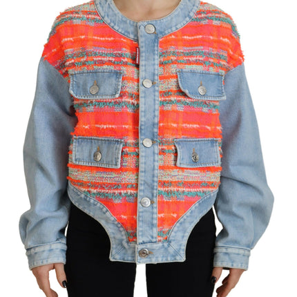 Veste en jean avant lambrissé en lambris en bleu orange