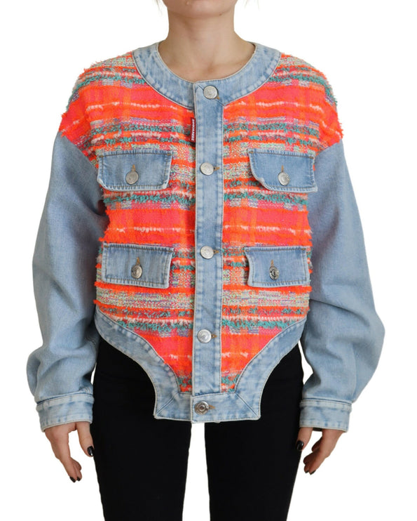 Veste en jean avant lambrissé en lambris en bleu orange