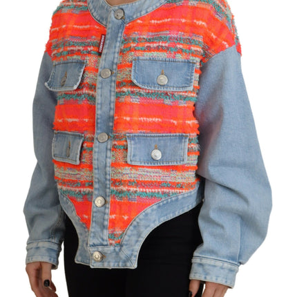 Veste en jean avant lambrissé en lambris en bleu orange