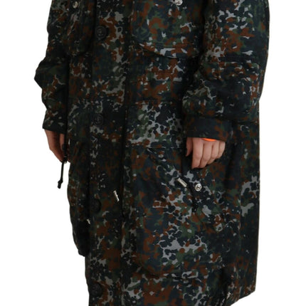 Chaqueta de abrigo de parka estampado de camuflaje gótico con capucha verde