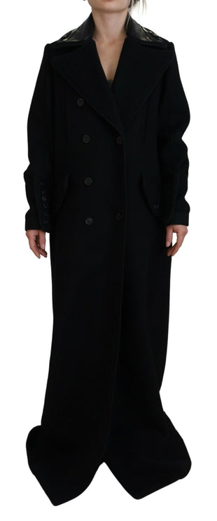 Zwart Double Breasted Long Coat Jacket