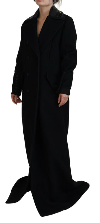 Zwart Double Breasted Long Coat Jacket