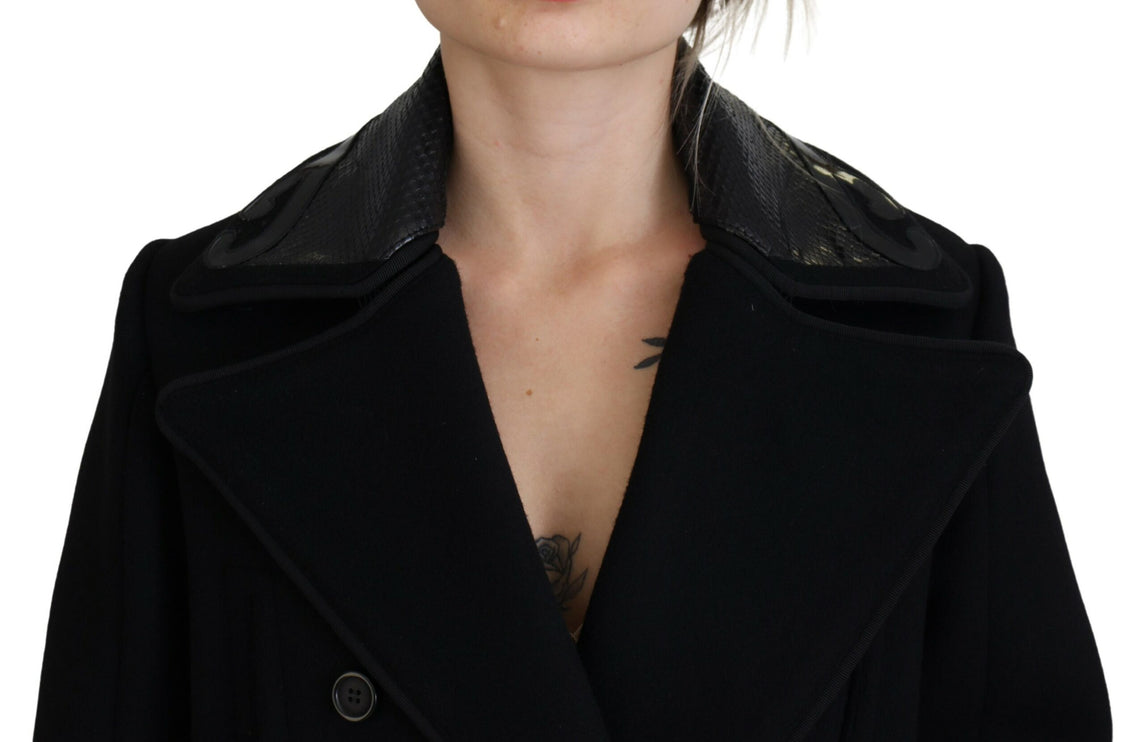 Zwart Double Breasted Long Coat Jacket