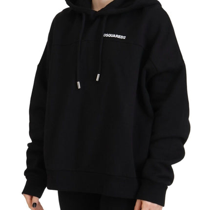 Black Logo Patch Cotton Hoodie Sweatshirt Sweater