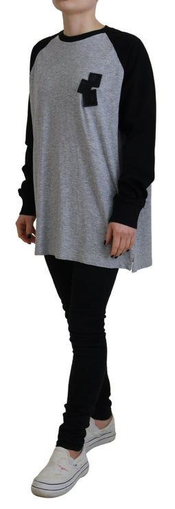 Zwart grijs katoen raglan lange mouwen casual top