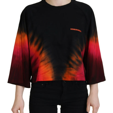 Black Cotton Tie Dye Crew Neck Casual Top