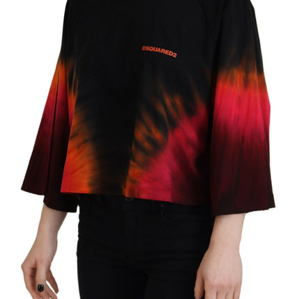 Black Cotton Tie Dye Crew Neck Casual Top