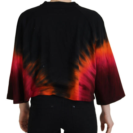 Black Cotton Tie Dye Crew Neck Casual Top